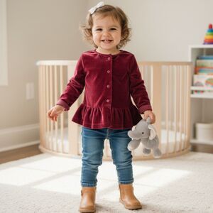 Beautiful Child Of Mine by Carter's Velvet Burgundy Ruffle Top Size 18 Months